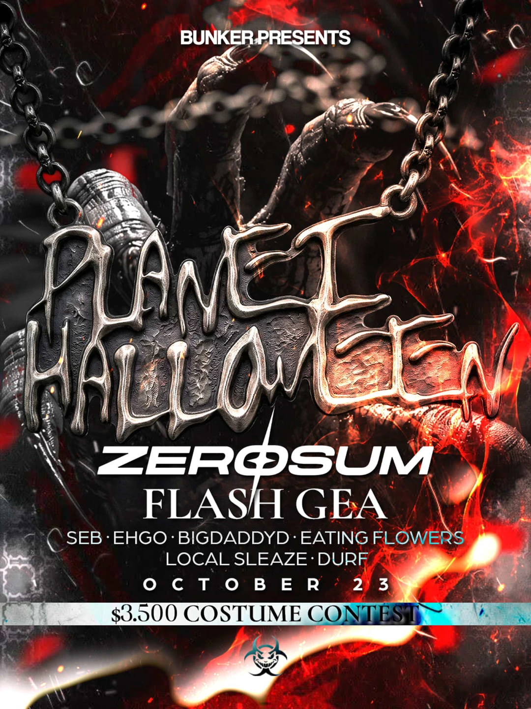 Official Planet Halloween artwork for October 23, featuring ZERØSUM, FLASH GEA and the support lineup.